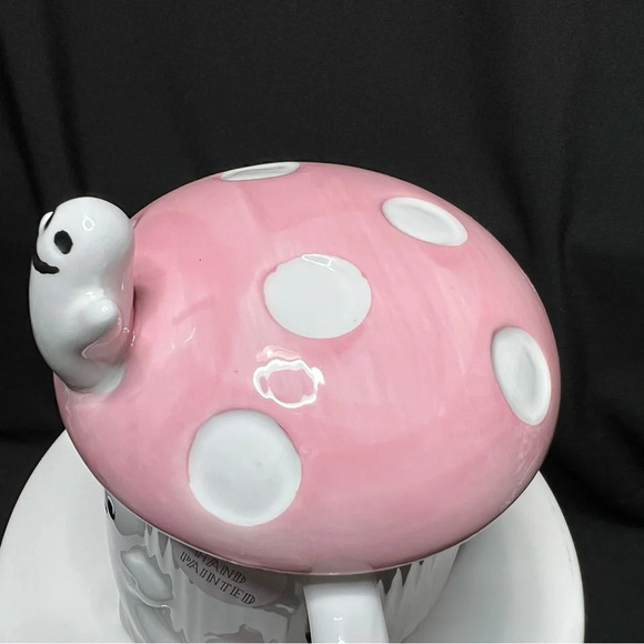 Cobwebs & Cauldrons Halloween Pink Polka Dot Mushroom Ghost Home Coffee Mug - Picture 10 of 12